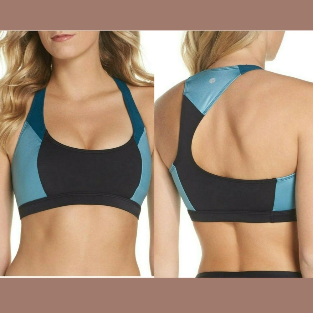 NEW Zella High Dive Asymmetrical Back Bikini Top Sport‎ Bra Blue [ Medium ]